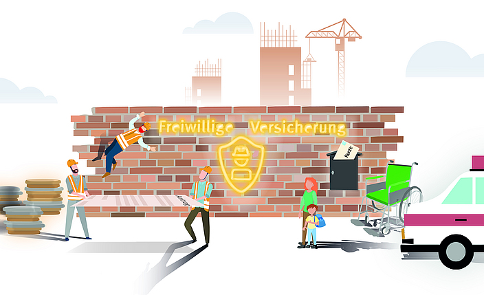 Illustration zum Thema freiwillige Versicherung bei der BG BAU.
    