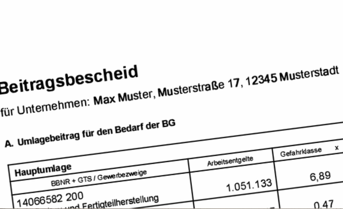 Muster eines Beitragsbescheids.